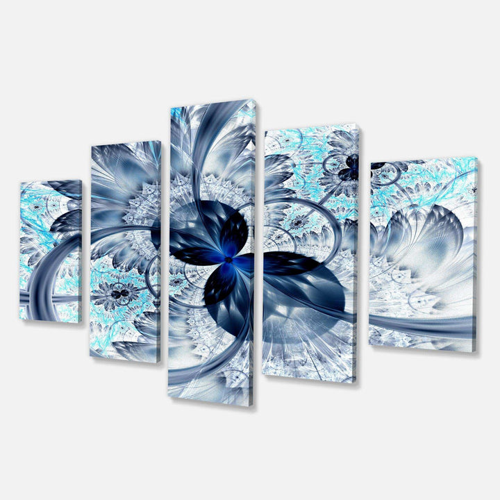 Dark Blue Purple Fractal Flower - Modern Multi-Panels Canvas Wall Art