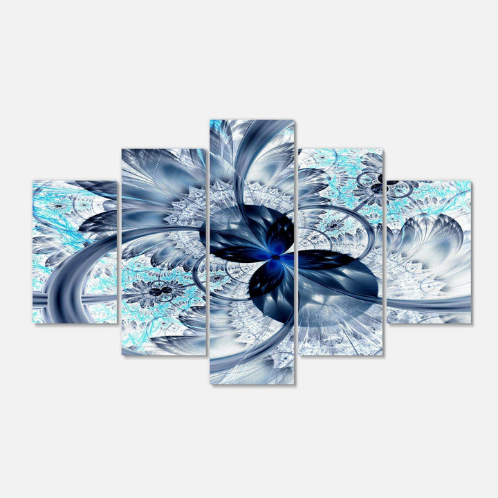 Dark Blue Purple Fractal Flower - Modern Multi-Panels Canvas Wall Art