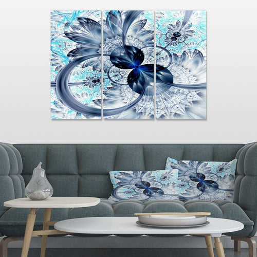 Dark Blue Purple Fractal Flower - Modern Multi-Panels Canvas Wall Art