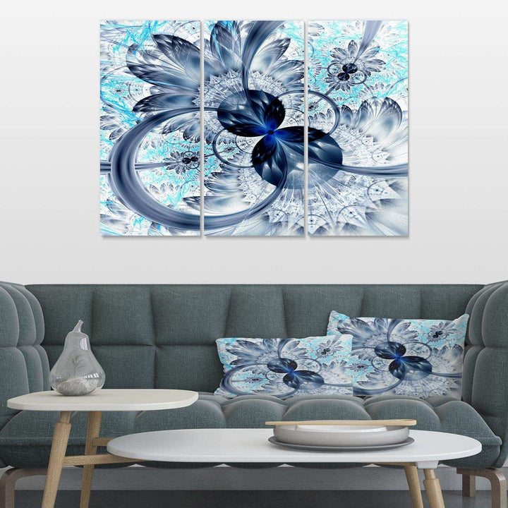 Dark Blue Purple Fractal Flower - Modern Multi-Panels Canvas Wall Art