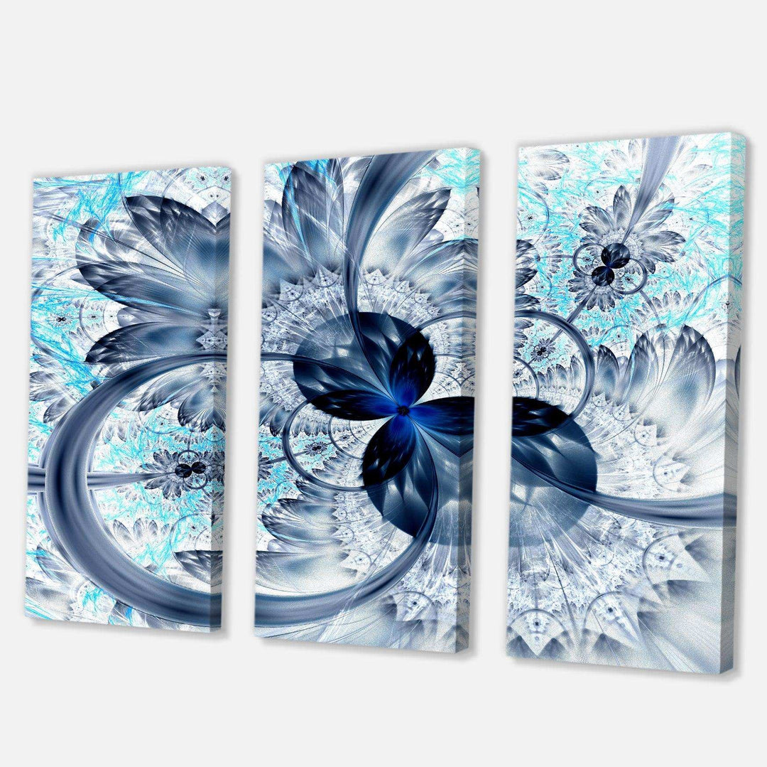 Dark Blue Purple Fractal Flower - Modern Multi-Panels Canvas Wall Art