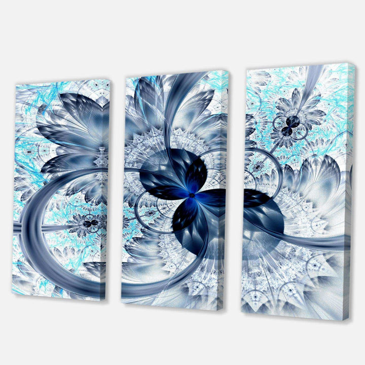 Dark Blue Purple Fractal Flower - Modern Multi-Panels Canvas Wall Art