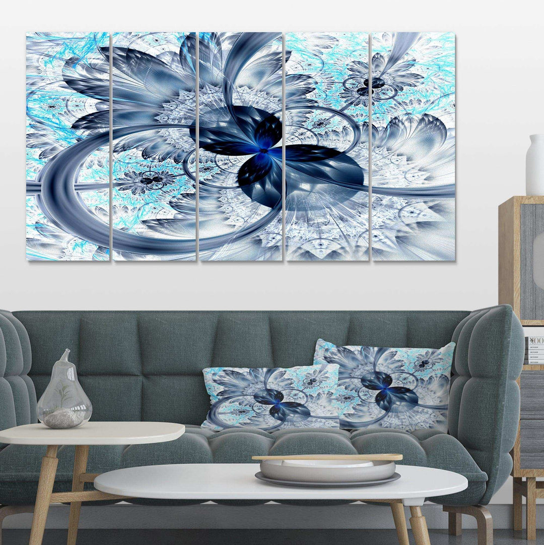 Dark Blue Purple Fractal Flower - Modern Multi-Panels Canvas Wall Art