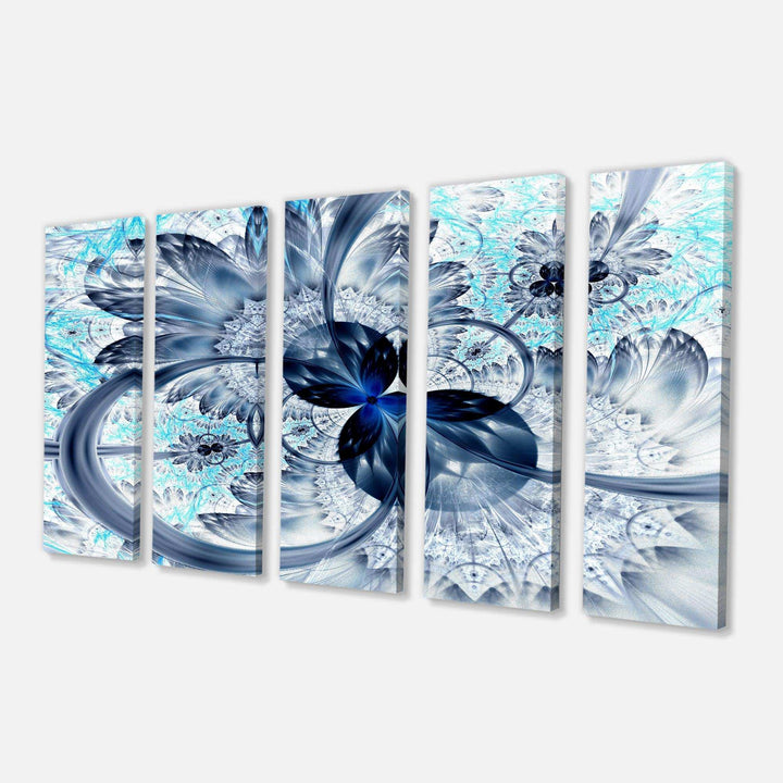 Dark Blue Purple Fractal Flower - Modern Multi-Panels Canvas Wall Art