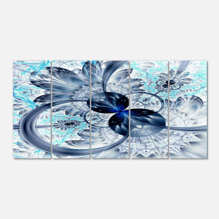 Dark Blue Purple Fractal Flower - Modern Multi-Panels Canvas Wall Art