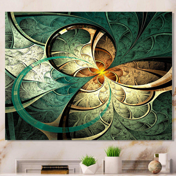 Dark Yellow Green Fractal Flower - Modern Canvas Wall Art