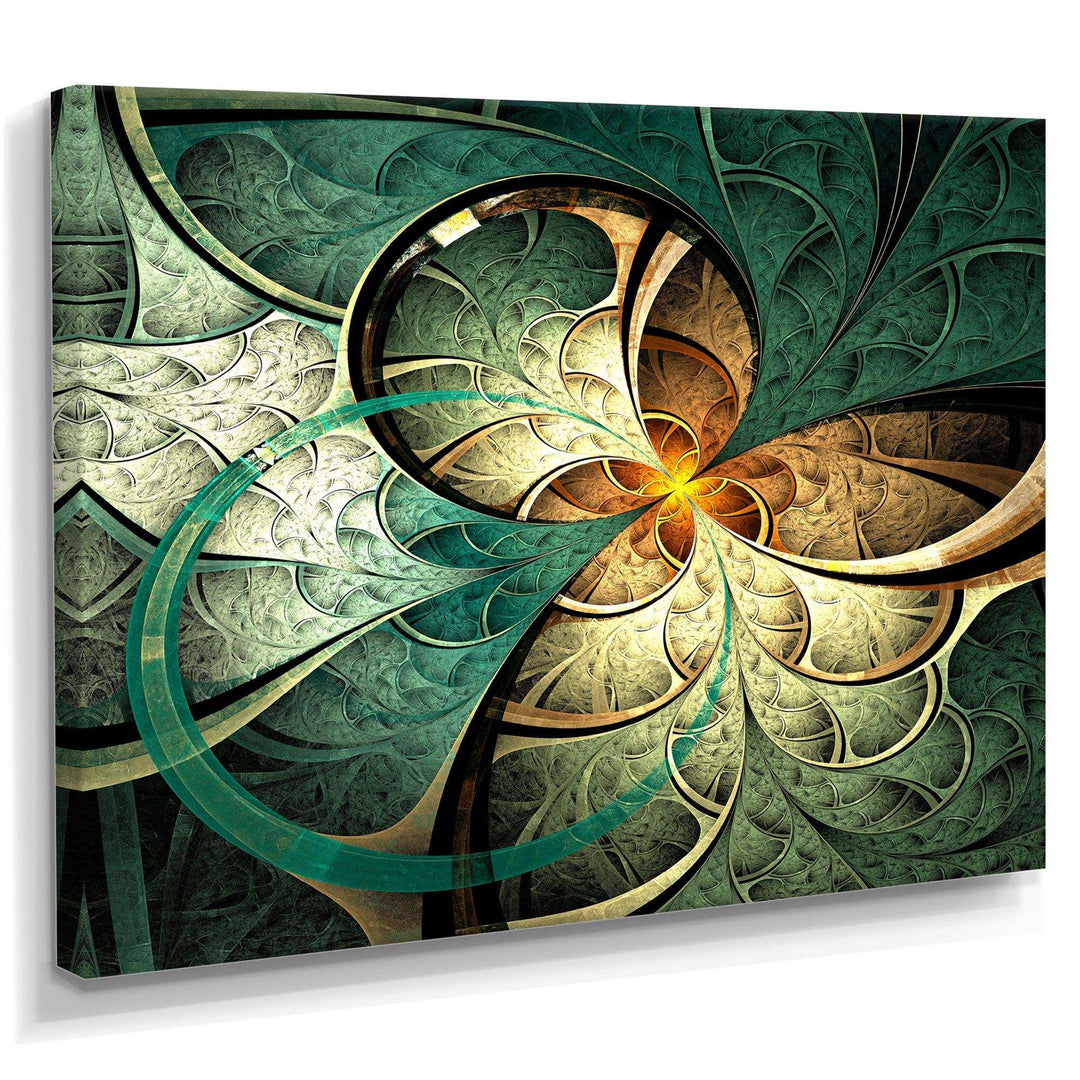 Dark Yellow Green Fractal Flower - Modern Canvas Wall Art