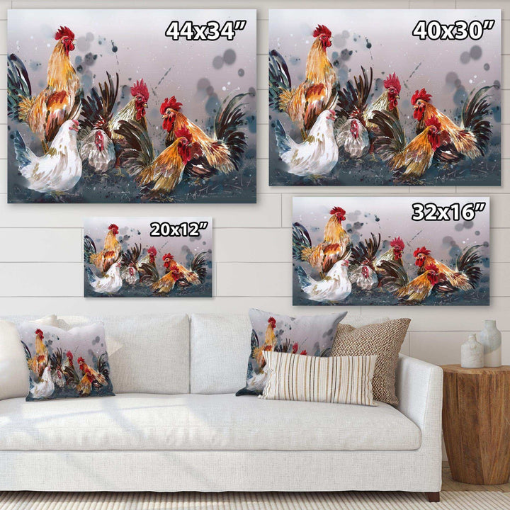 Group of Rooster in Gray Farm background