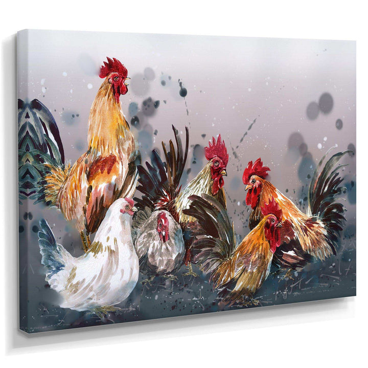 Group of Rooster in Gray Farm background