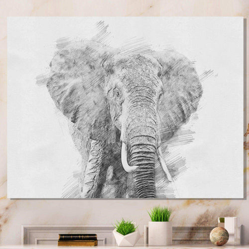 Black and White Elephant Sketch - Traditional Living Room Wall Decor