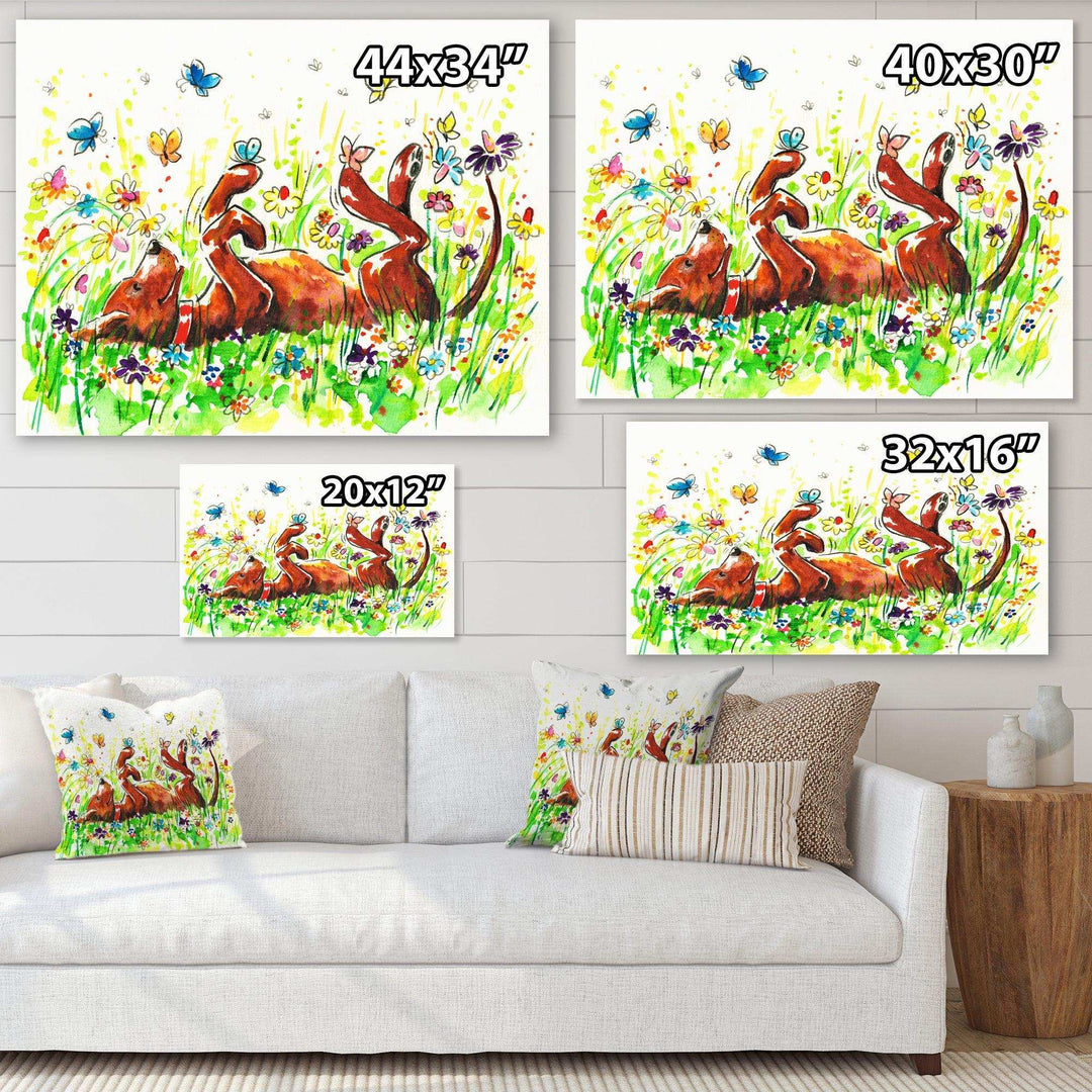 Happy Brown dog with Flowers and Butterfly