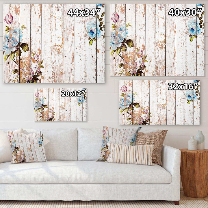 Shabby chic roses on wooden texture - Farmhouse Canvas Wall Art