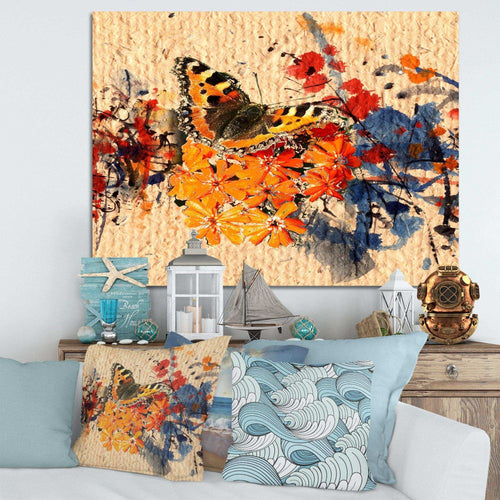 Orange Buttlerfly in Watercolor Painting - Floral Wall Art Prints