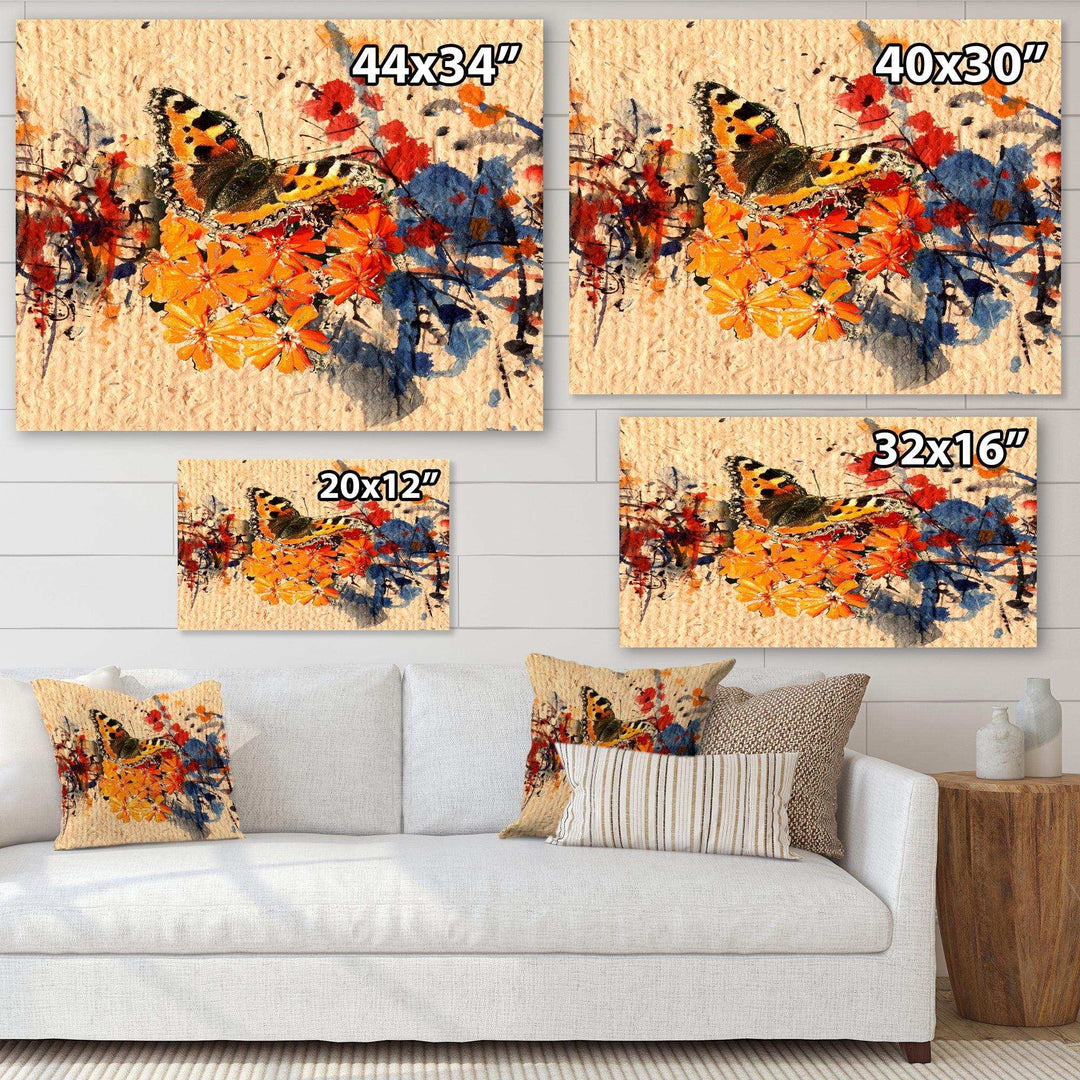 Orange Buttlerfly in Watercolor Painting - Floral Wall Art Prints
