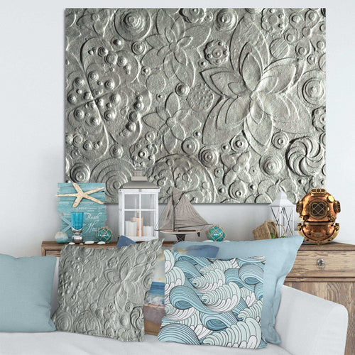 Silver flower embossing - Floral Living Room Wall Decor