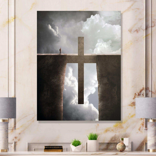 Big Cross between Two Cliffs - Landscapes Spiritual Religious Wall Art Print