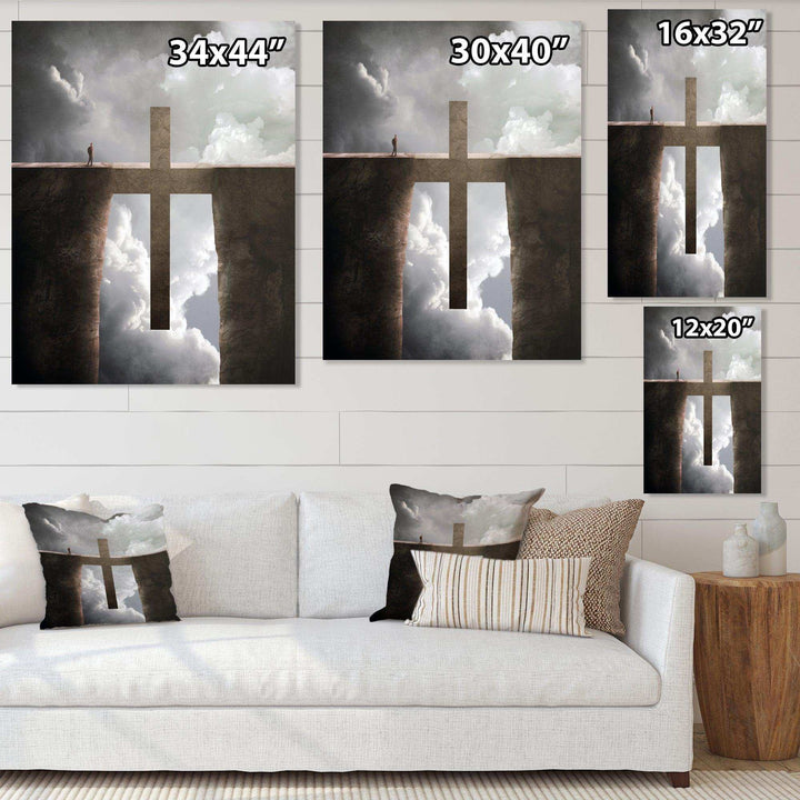 Big Cross between Two Cliffs - Landscapes Spiritual Religious Wall Art Print