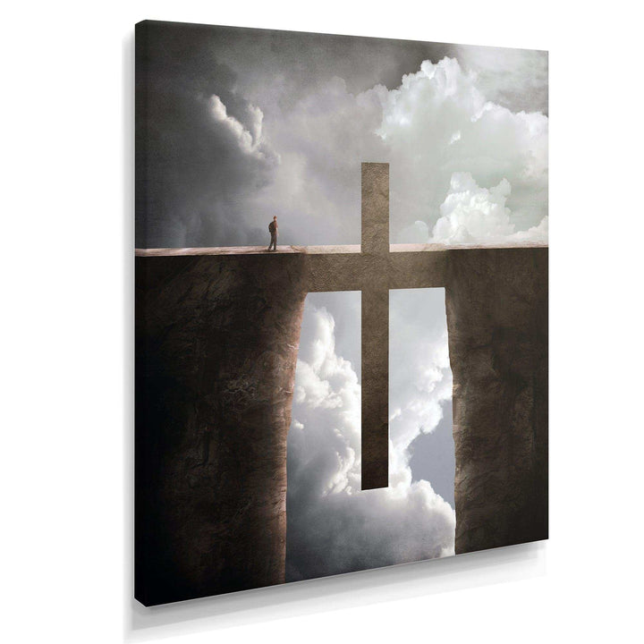 Big Cross between Two Cliffs - Landscapes Spiritual Religious Wall Art Print