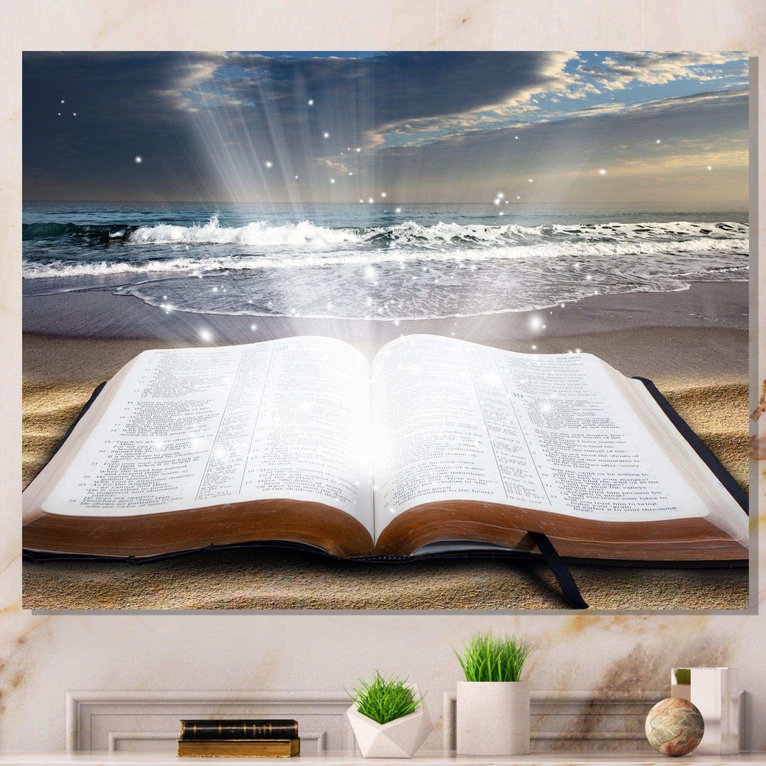 Jesus Bible at beach