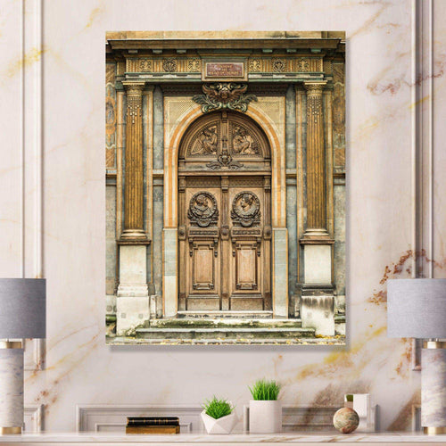 Old Wooden Door With Carvings in Paris, France - Traditional Wall Art Prints