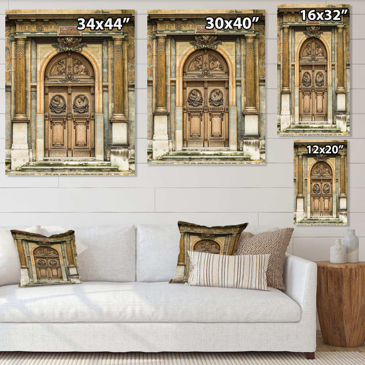 Old Wooden Door With Carvings in Paris, France - Traditional Wall Art Prints
