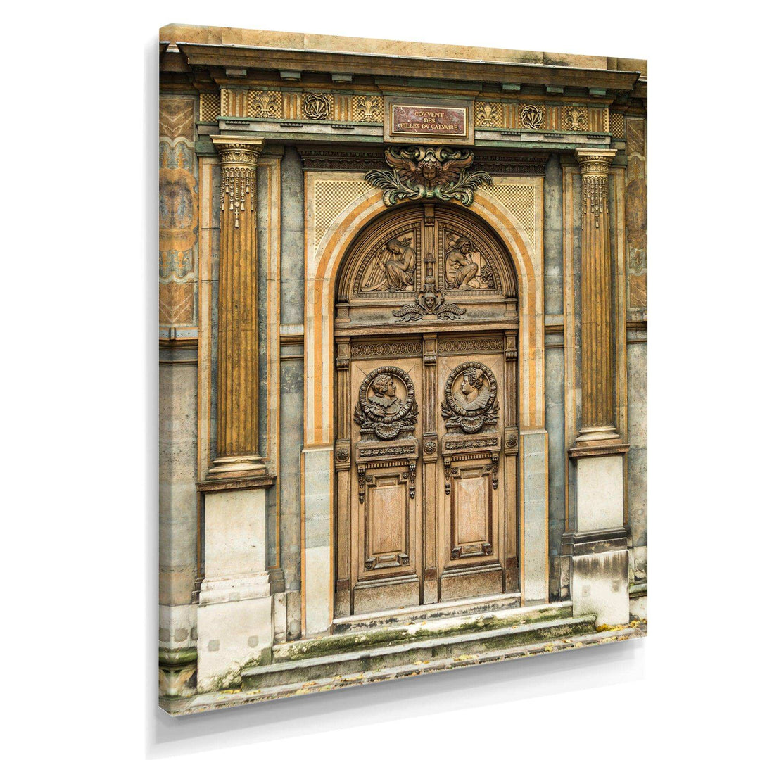 Old Wooden Door With Carvings in Paris, France - Traditional Wall Art Prints