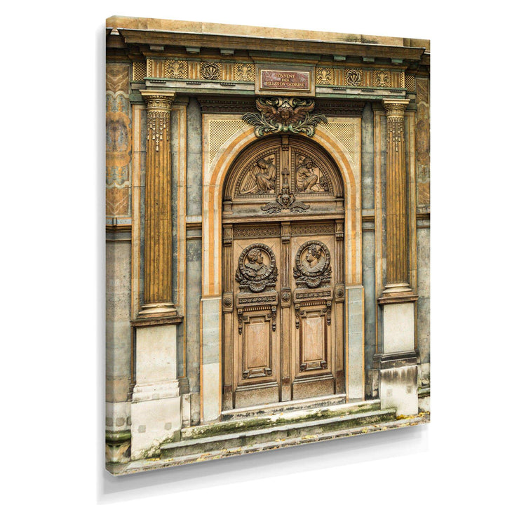 Old Wooden Door With Carvings in Paris, France - Traditional Wall Art Prints
