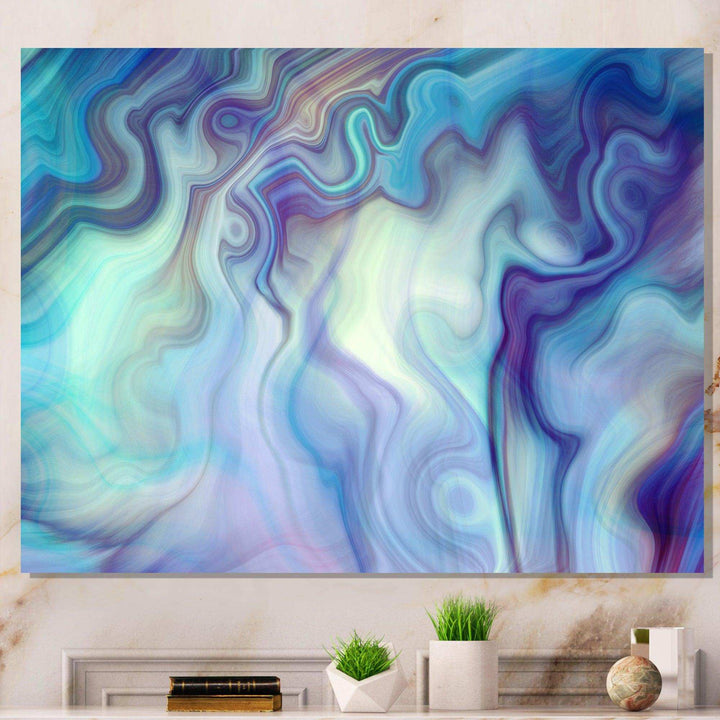 Marbled Colours in Shades of Turquoise and Purple - Modern Canvas Wall Art