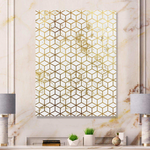 Yello and Golden Geometric Cubes - Modern Wall Art Prints