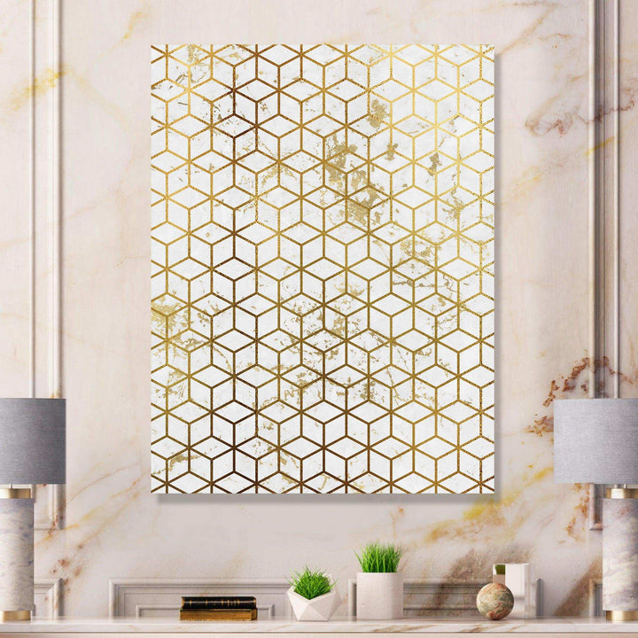 Yello and Golden Geometric Cubes - Modern Wall Art Prints