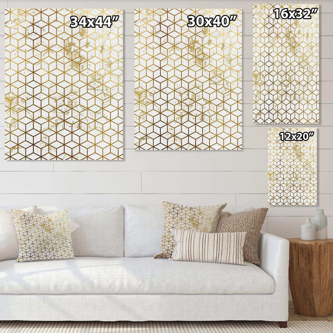 Yello and Golden Geometric Cubes - Modern Wall Art Prints