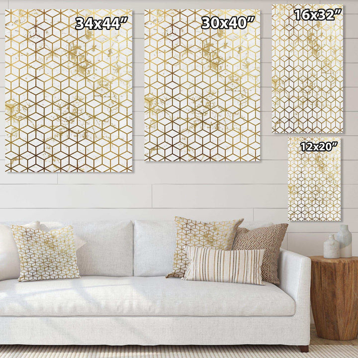 Yello and Golden Geometric Cubes - Modern Wall Art Prints