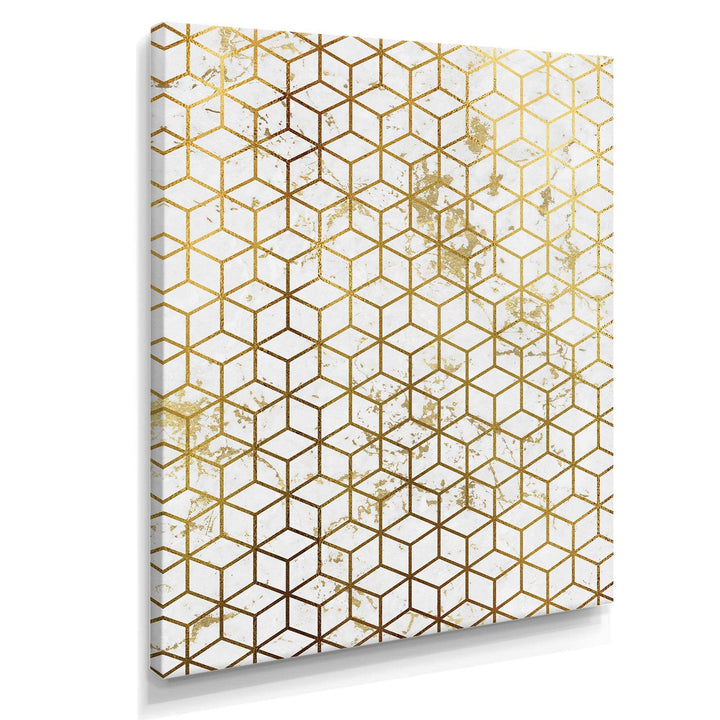 Yello and Golden Geometric Cubes - Modern Wall Art Prints