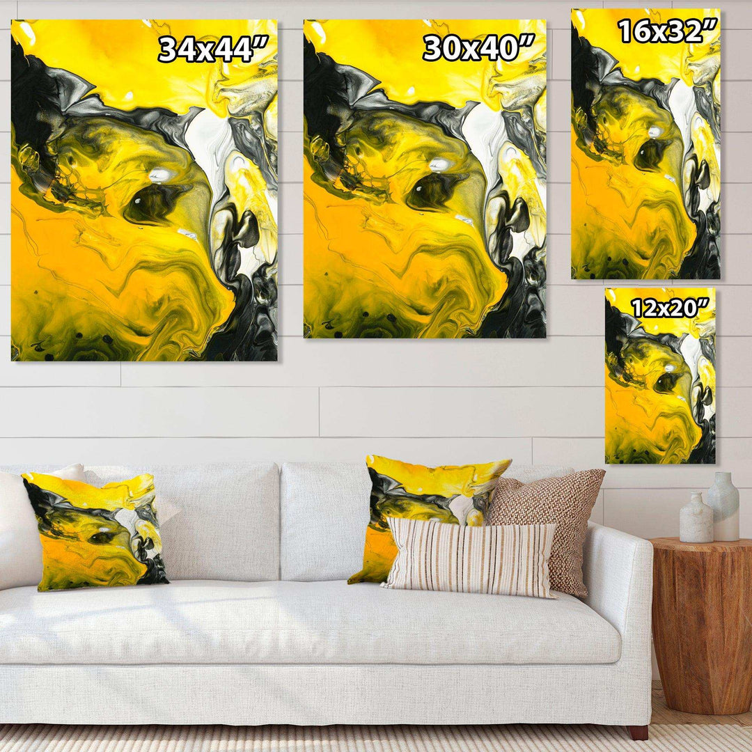Yellow, White and Black Marbled Acrylic - Modern Canvas Wall Art