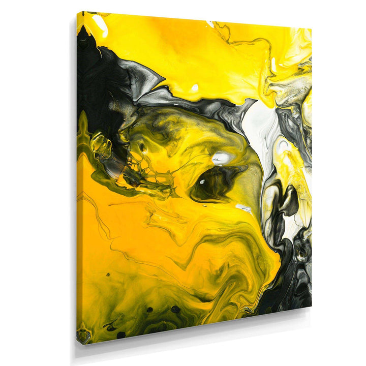 Yellow, White and Black Marbled Acrylic - Modern Canvas Wall Art