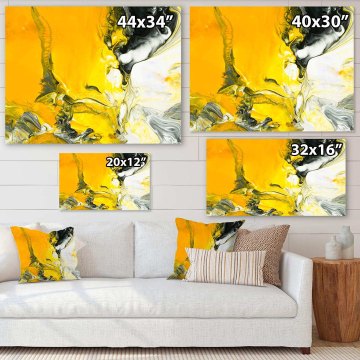 White and Yellow Marbled Acrylic with a cloud of Black - Modern Bedroom Wall Art
