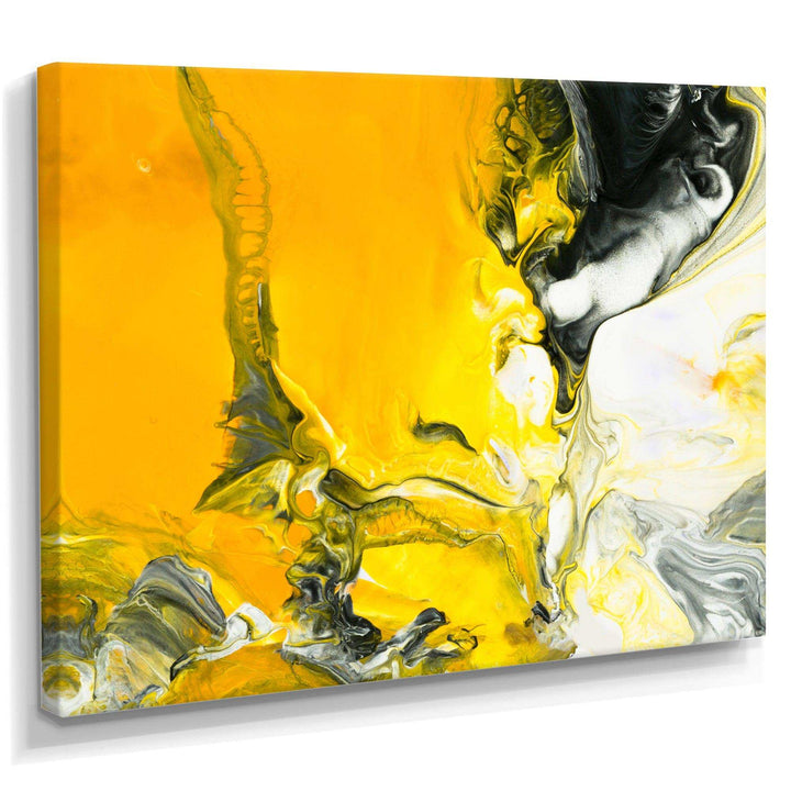 White and Yellow Marbled Acrylic with a cloud of Black - Modern Bedroom Wall Art