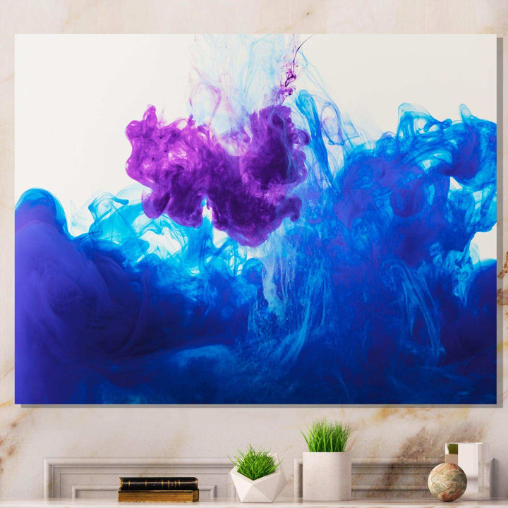 Blue and Purple Ink Composition - Mid-Century Modern Living Room Wall Decor