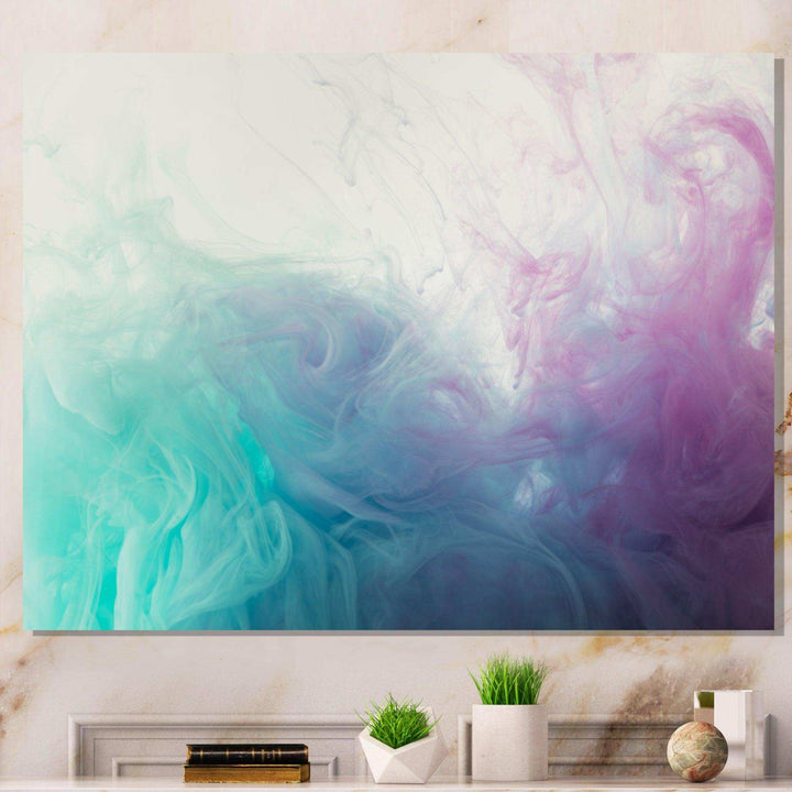 Cyan, Blue and Pink water in Ink Composition - Mid-Century Modern Canvas Wall Art