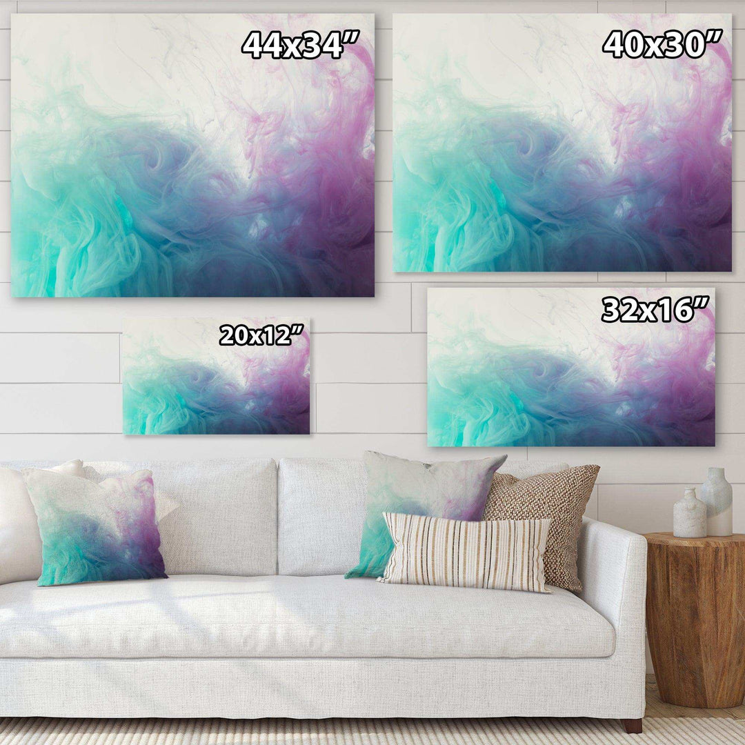 Cyan, Blue and Pink water in Ink Composition - Mid-Century Modern Canvas Wall Art