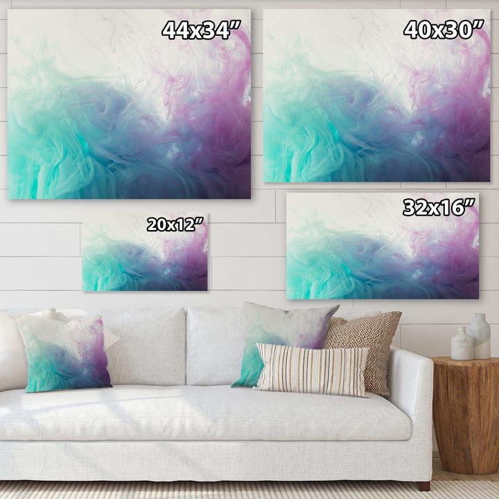 Cyan, Blue and Pink water in Ink Composition - Mid-Century Modern Canvas Wall Art