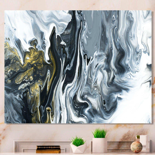White, grey and White Hand Painted Marble Acrylic - Mid-Century Modern Bedroom Wall Art