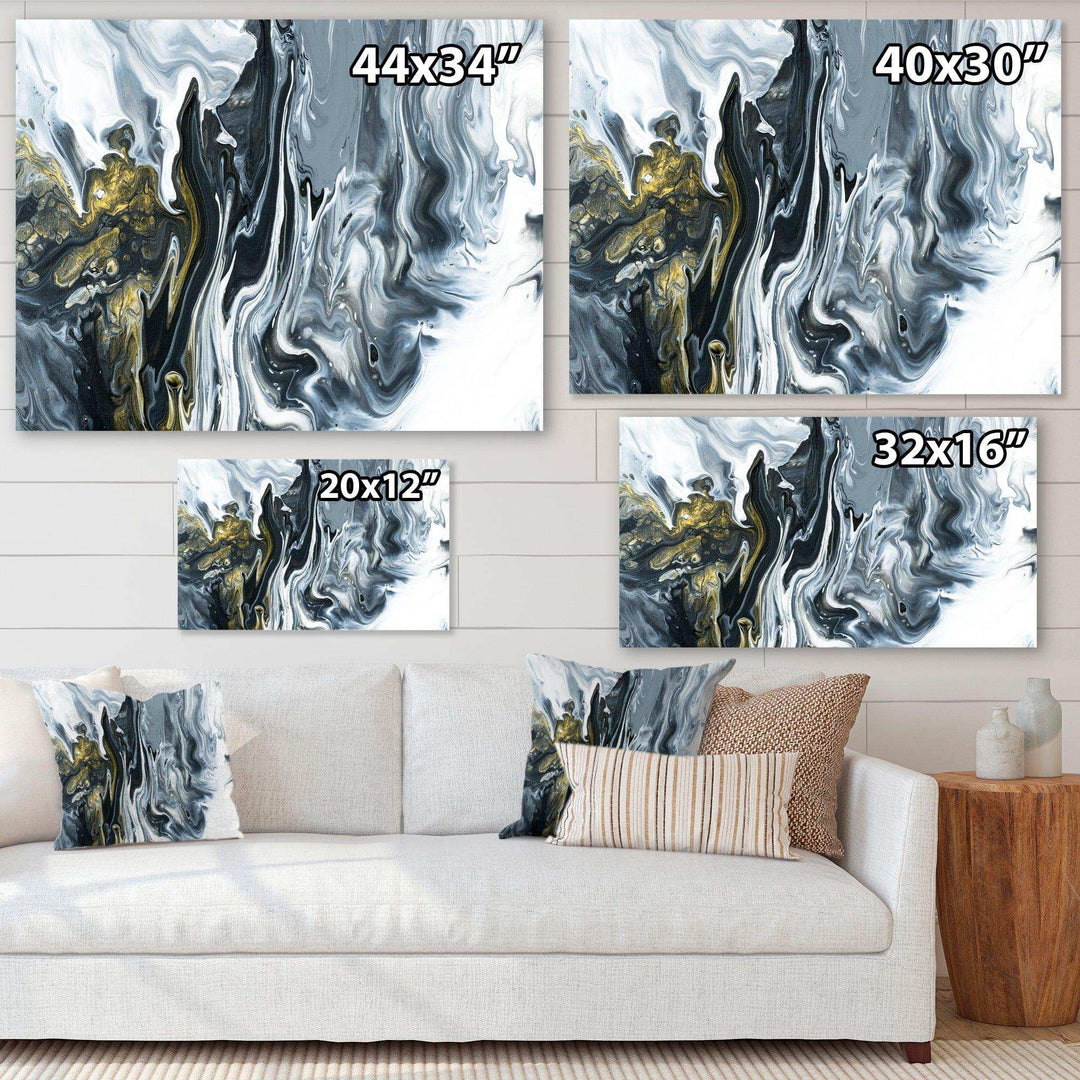 White, grey and White Hand Painted Marble Acrylic - Mid-Century Modern Bedroom Wall Art