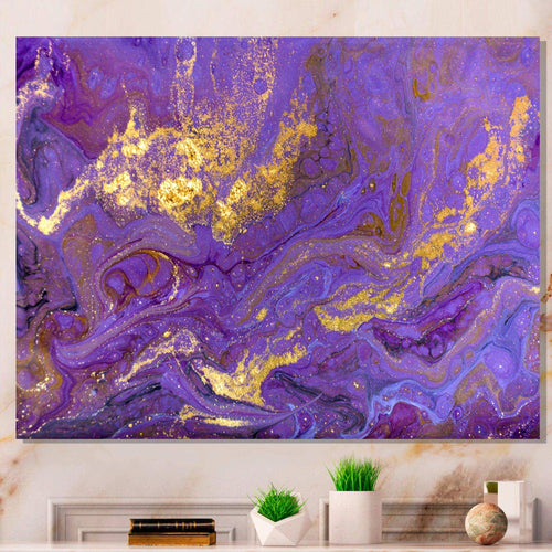 Gold And Purple Marbled Rippled Texture I - Modern Bedroom Wall Art