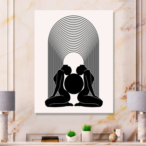 Empowered Cosmic Women Geometric Goddess Series Black And White I - Modern Canvas Wall Art