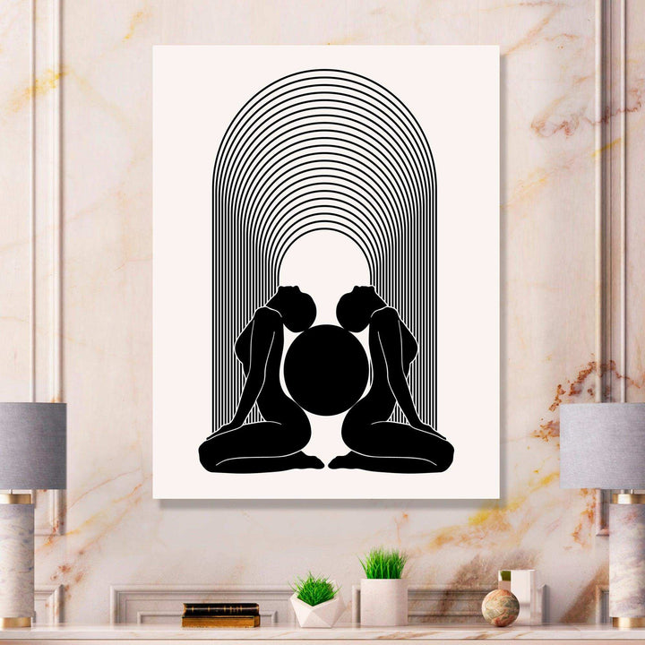 Empowered Cosmic Women Geometric Goddess Series Black And White I - Modern Canvas Wall Art