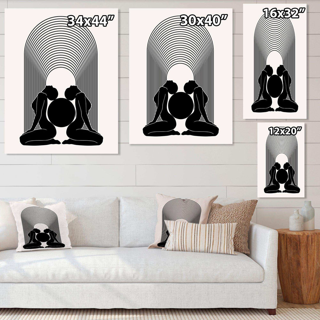 Empowered Cosmic Women Geometric Goddess Series Black And White I - Modern Canvas Wall Art