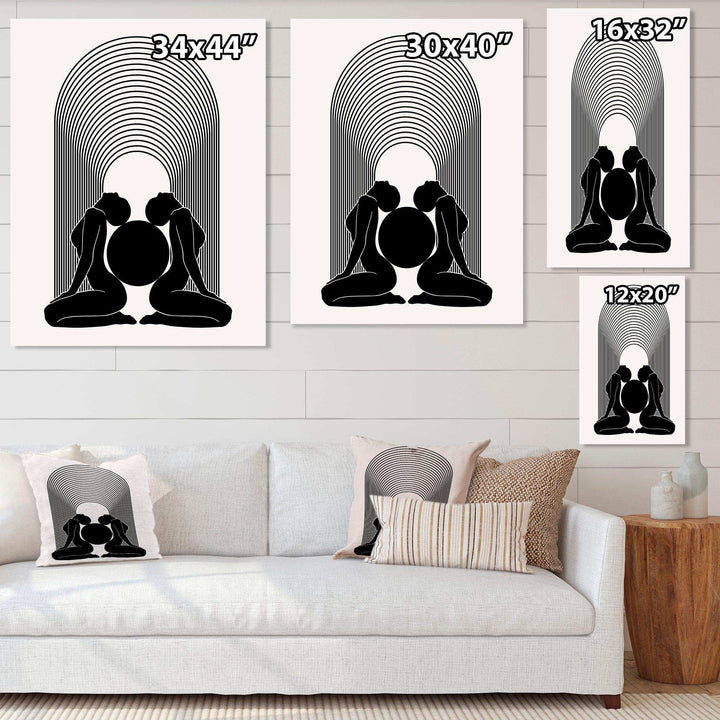 Empowered Cosmic Women Geometric Goddess Series Black And White I - Modern Canvas Wall Art