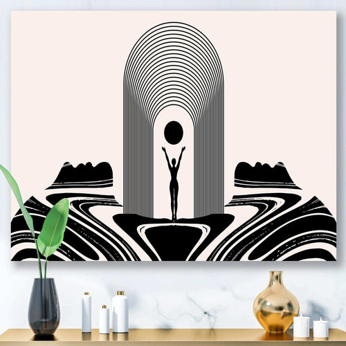 Empowered Cosmic Women Geometric Goddess Series Black And White III - Modern Living Room Wall Decor