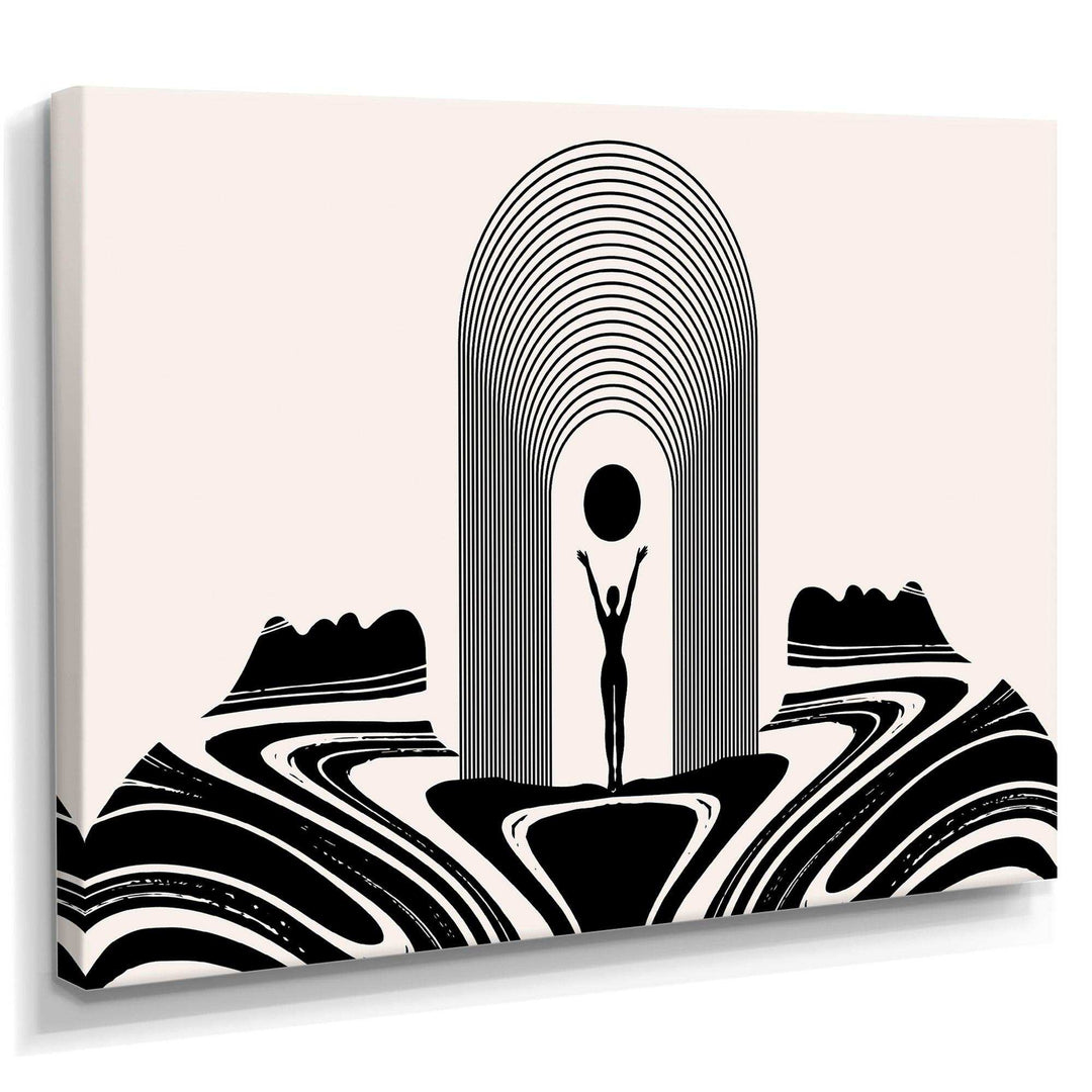 Empowered Cosmic Women Geometric Goddess Series Black And White III - Modern Living Room Wall Decor